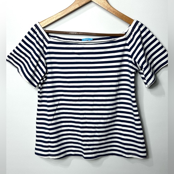 J. McLaughlin Tops - J.McLaughlin Blue Navy White Striped Scalloped Trim Square Neck size Small